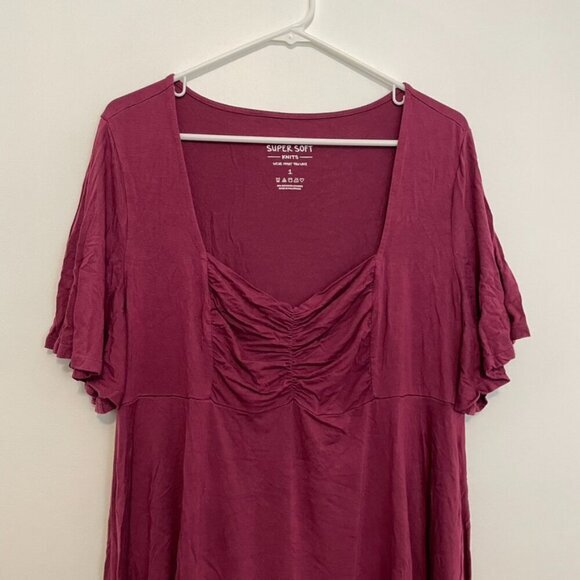 TORRID 1 Plus Size Babydoll Super Soft Ruched Sweetheart Neck Sharkbite Hem Top - Picture 4 of 16